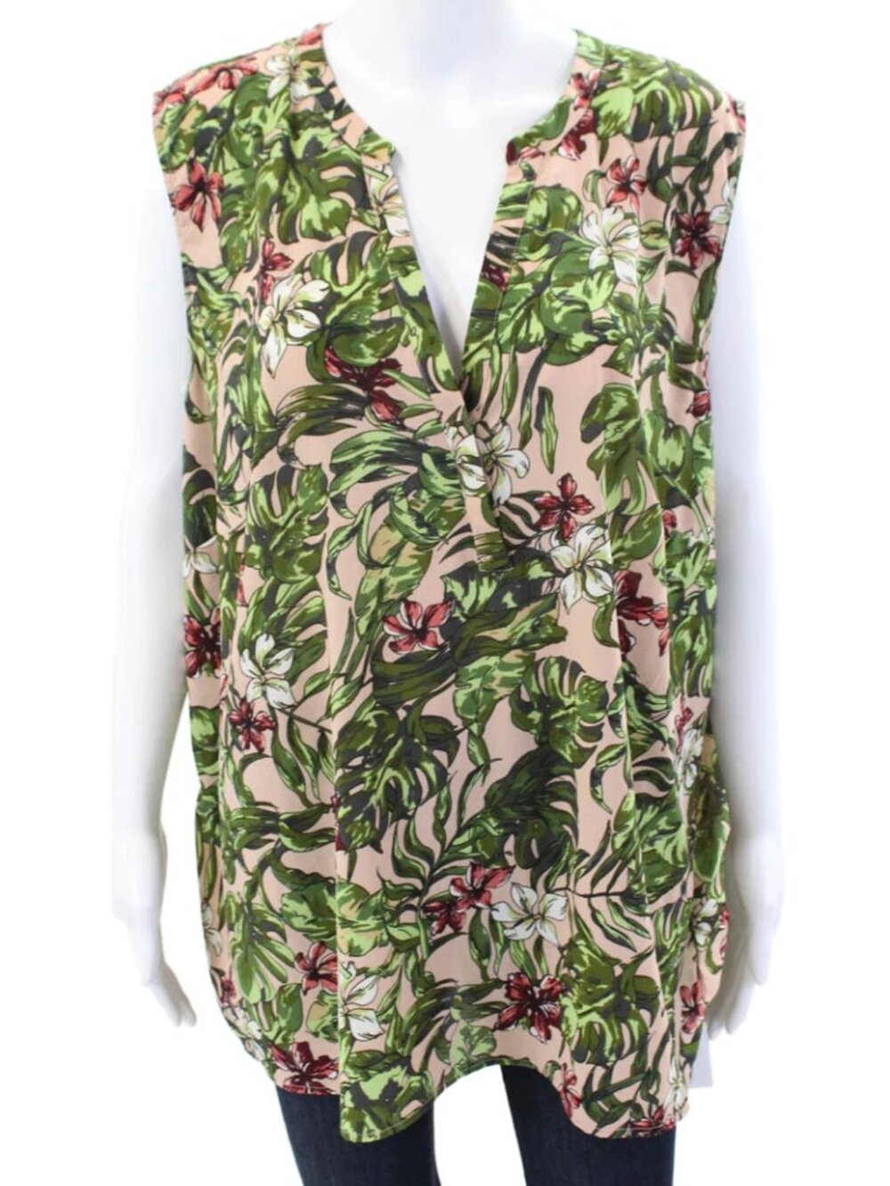 Junarose Pink Tropical Leaf & Floral Print Sleeveless Blouse